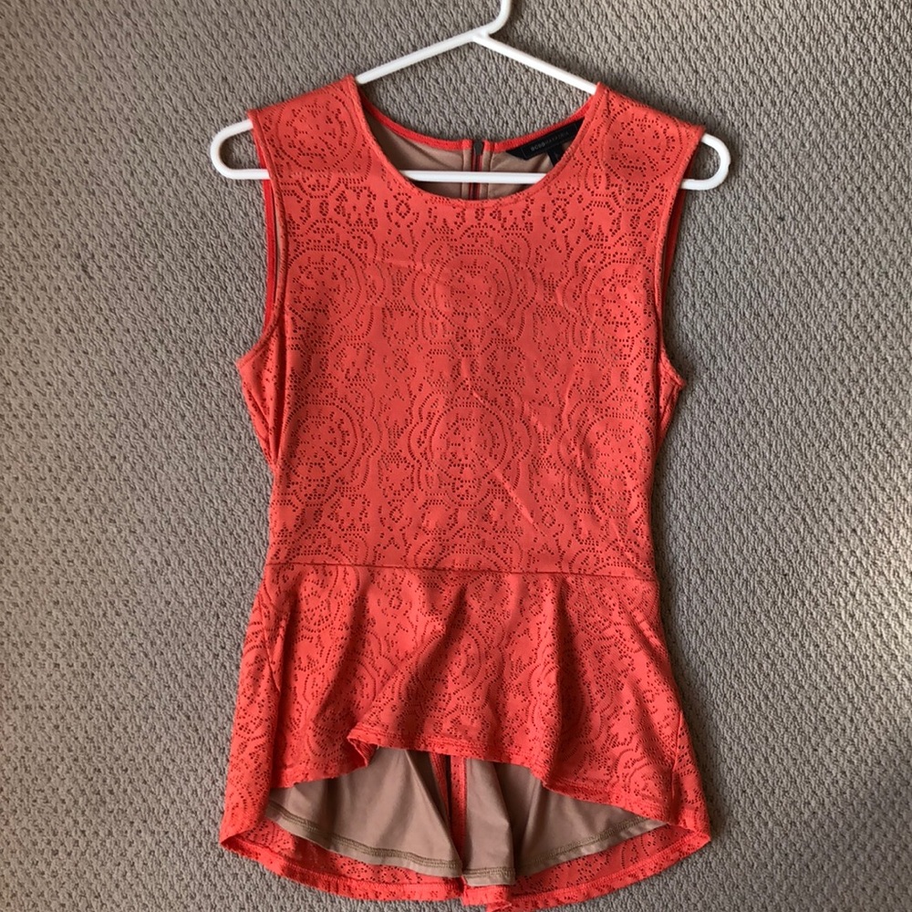 BCBG Coral Lace Peplum Tank Top